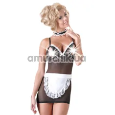 Костюм официантки Cottelli Collection Costumes 2470527 чёрно-белый: мини-платье + фартук + чокер - Фото №1