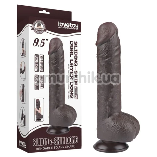Фаллоимитатор Sliding-Skin Dual Layer Dong 9.5 с мошонкой, коричневый