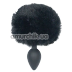 Анальная пробка с черным хвостиком Punishment Bunny Tail Silicone Plug, черная - Фото №1