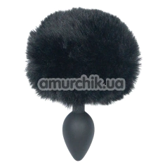 Анальна пробка з чорним хвостиком Punishment Bunny Tail Silicone Plug, чорна - Фото №1