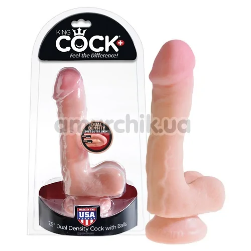Фаллоимитатор King Cock Plus 7.5 Dual Density Cock With Balls, телесный