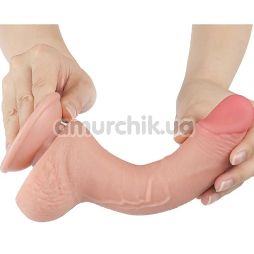 Фаллоимитатор Sliding-Skin Dual Layer Dong 7.5 с изогнутым стволом, телесный