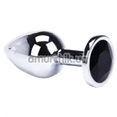 Анальная пробка с черным кристаллом Loveshop Seamless Butt Plug S, серебряная - Фото №1
