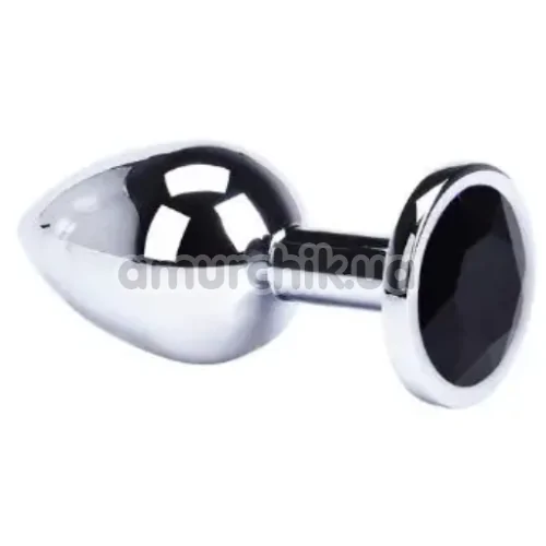 Анальная пробка с черным кристаллом Loveshop Seamless Butt Plug S, серебряная - Фото №1