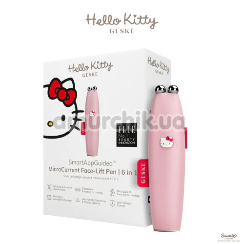 Мікрострумова ручка для підтяжки шкіри обличчя Geske MicroCurrent Face-Lift Pen 6 in 1 - Hello Kitty, світло-рожева