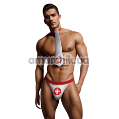 Костюм медбрата Envy 2PC Nurse Kit, біло-червоний: труси + краватка - Фото №1