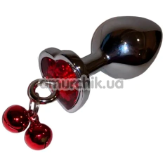 Анальная пробка с колокольчиками и поводком Loveshop Butt Plug, серебряная - Фото №1
