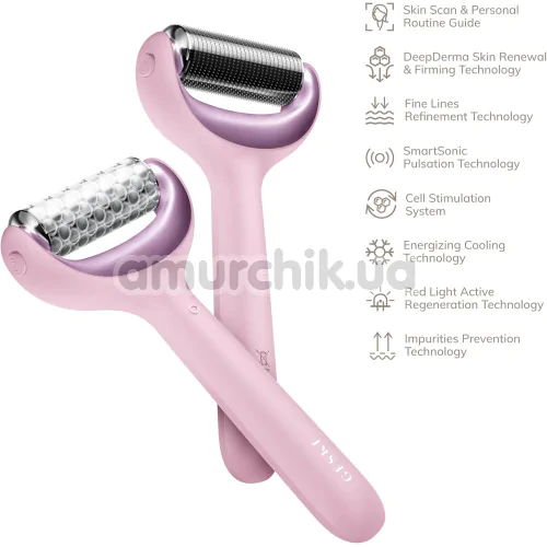 Масажер-ролер для обличчя та тіла з мікроголками Geske MicroNeedle Face & Body Roller 8 in 1, світло-рожевий