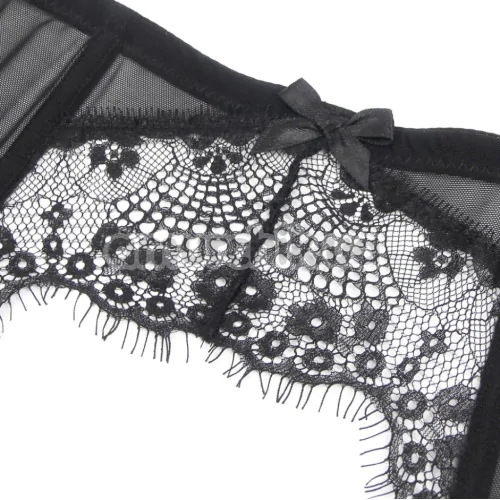 Комплект Star Night Sexy Eyelash Lace Set, черный: трусики-стринги + пояс для чулок