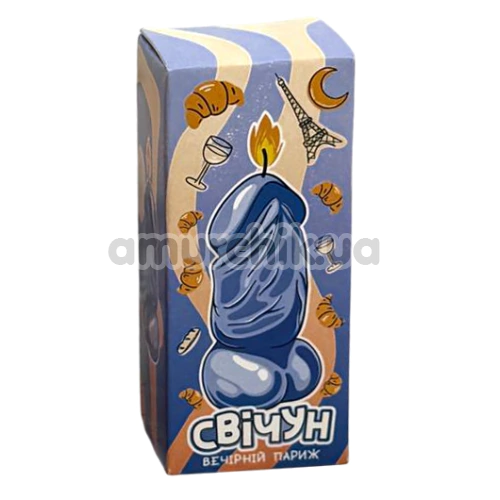 Свеча в виде пениса VidDushi Свечун - вечерний Париж, синяя