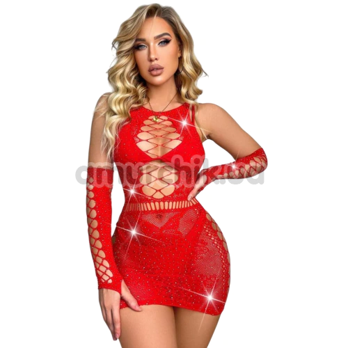 Платье Star Night Secret Garden Rhinestone Mini Dress, красное - Фото №1