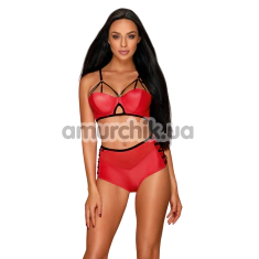 Комплект Obsessive Leatheria, красный: бюстгальтер + трусики - Фото №1