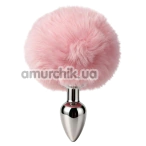 Анальна пробка з рожевим хвостиком DS Fetish Metal Plug With Bunny Tail, срібна - Фото №1
