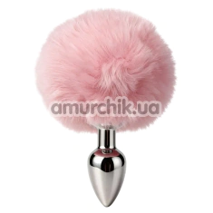 Анальная пробка с розовым хвостиком DS Fetish Metal Plug With Bunny Tail, серебряная - Фото №1