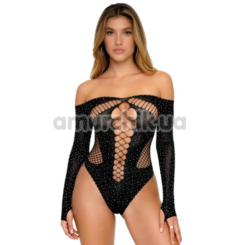 Боді Star Night Rhinestone Cut Out Bodysuit, чорне - Фото №1