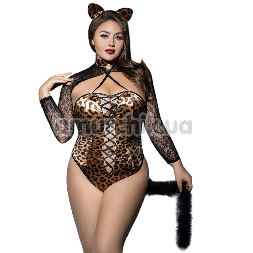 Костюм кошечки JSY Sexy Lingerie P61127, леопардовый: боди + ушки - Фото №1