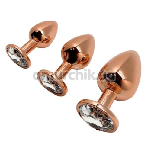 Анальна пробка з прозорим кристалом Wooomy Tralalo Metal Plug M, золота