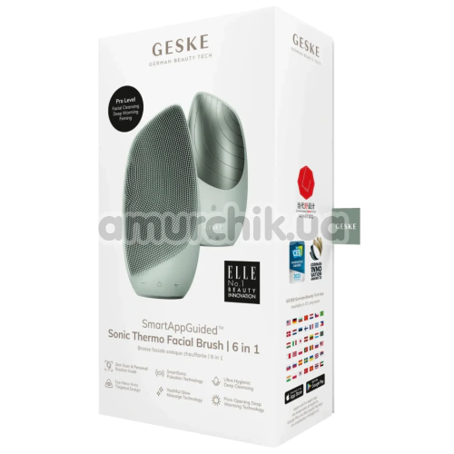 Ультразвуковая щетка для лица Geske Sonic Thermo Facial Brush 6 in 1, зеленая