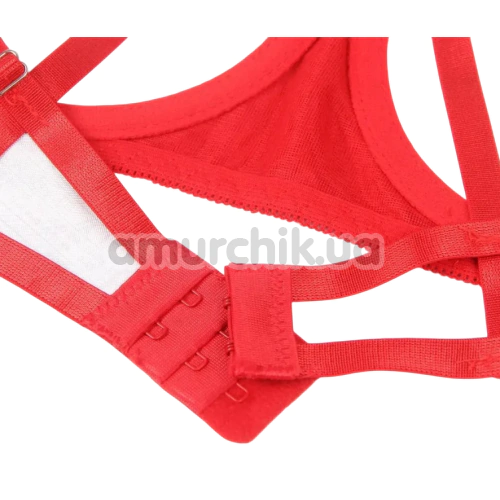 Комплект Star Night Openable Bow Sexy Bra Set, красный: бюстгальтер + трусики-стринги + гартеры