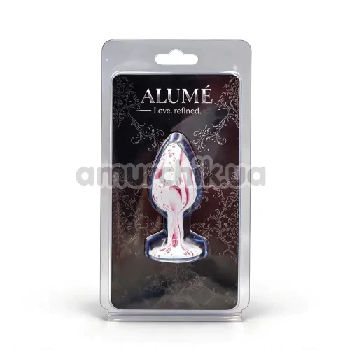 Анальна пробка з прозорим кристалом Alume Decor Metal Plug S, біло-рожева