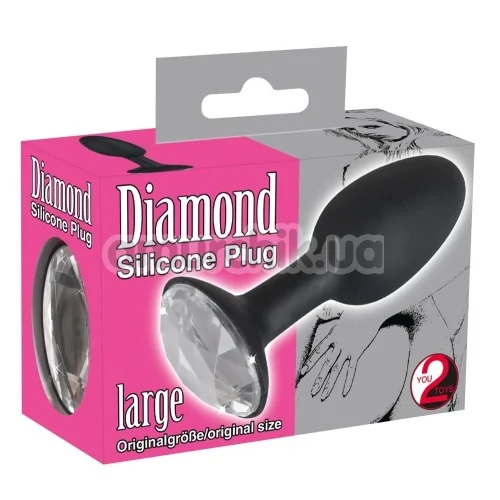 Анальная пробка с прозрачным кристаллом Diamond Silicon Plug, 11 см черная