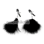 Затискачі для сосків з чорними пір'їнками DS Fetish Nipple Clamps, срібні - Фото №1
