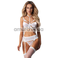 Комплект Obsessive Premisis, белый: бюстгальтер + пояс для чулок + трусики-стринги - Фото №1