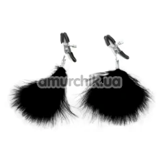 Зажимы для сосков с черными перышками DS Fetish Nipple Clamps, серебряные - Фото №1