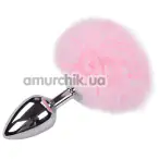 Анальна пробка з рожевим хвостиком Alive Anal Pleasure Metal Anal Fluffy Plug L, срібна - Фото №1