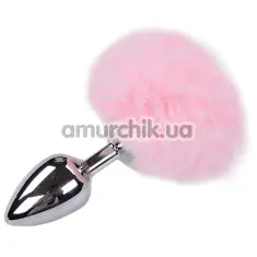 Анальна пробка з рожевим хвостиком Alive Anal Pleasure Metal Anal Fluffy Plug L, срібна - Фото №1