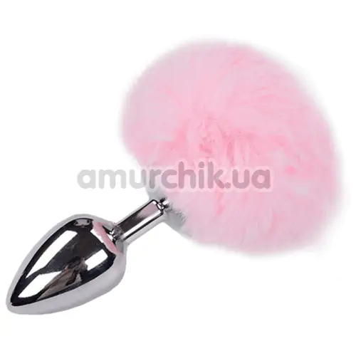 Анальна пробка з рожевим хвостиком Alive Anal Pleasure Metal Anal Fluffy Plug L, срібна - Фото №1