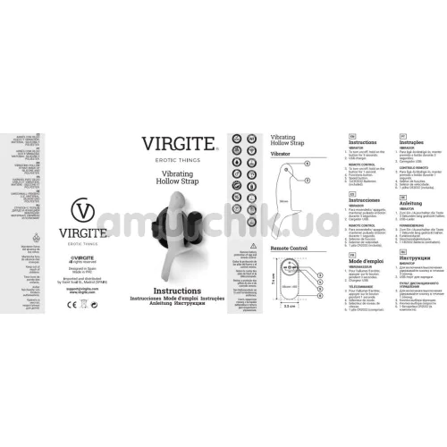 Полый страпон с вибрацией Virgite H4 L, черный