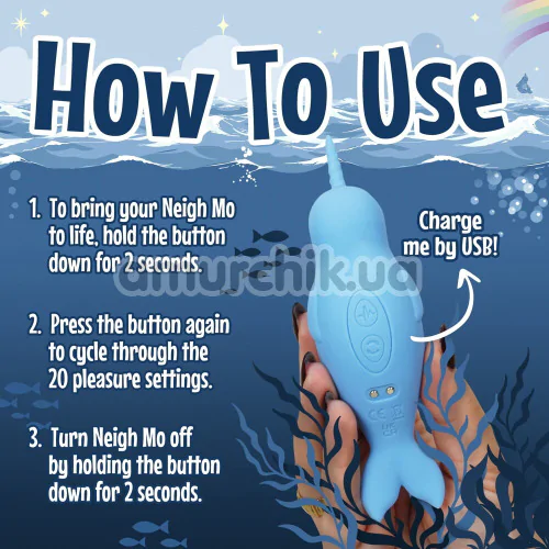 Клиторальный вибратор Unihorn Of The Sea Neigh Mo, голубой