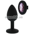 Анальна пробка з рожевим кристалом All Time Favorites Silicone Diamond Anal Plug, чорна - Фото №1