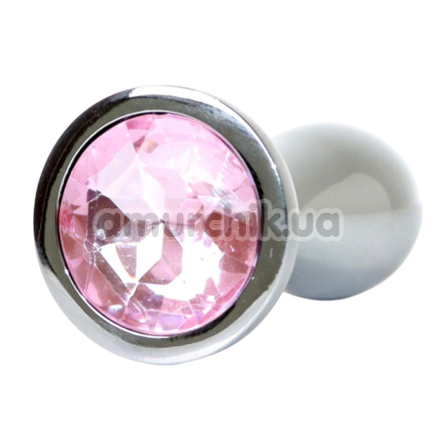 Анальна пробка зі світло-рожевим кристалом Exclusivity Jewellery Silver Straight Plug M, срібна