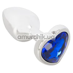 Анальная пробка с синим кристаллом в виде сердца Magic Shiver Butt Plug, серебряная - Фото №1