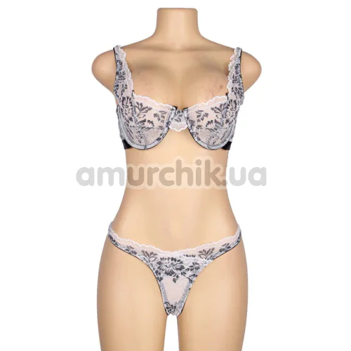 Комплект Star Night Sexy Floral Two-Tone Lace Set, черно-белый: бюстгальтер + трусики-стринги