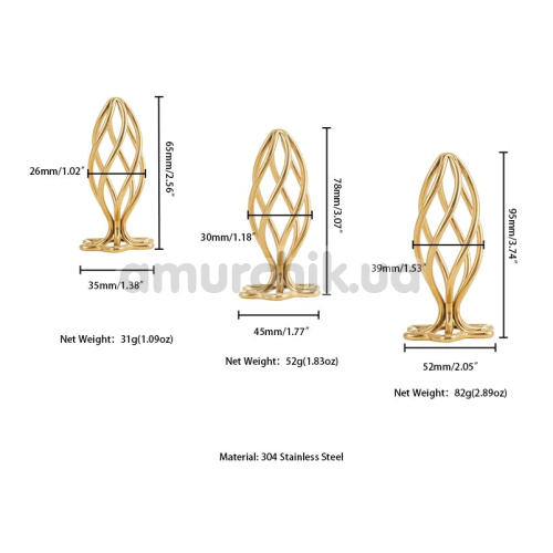 Анальная пробка Lockink Sevanda Hollow Spiral Anal Plug S, золотая