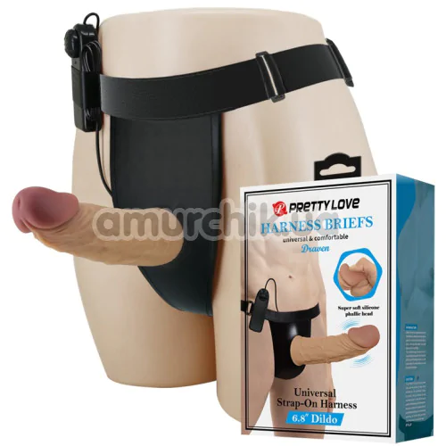 Полый страпон с вибрацией Pretty Love Harness Briefs Draven, коричневый