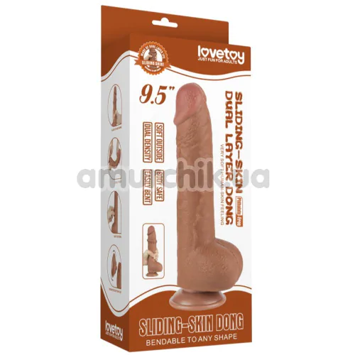 Фаллоимитатор Sliding-Skin Dual Layer Dong 9.5 с мошонкой, светло-коричневый