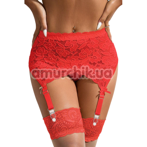 Комплект Star Night High Waisted Vintage Garter Set, красный: трусики-стринги + пояс для чулок - Фото №1
