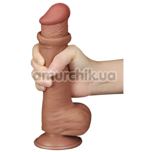 Фаллоимитатор Sliding-Skin Dual Layer Dong 8 с маленькой мошонкой, светло-коричневый