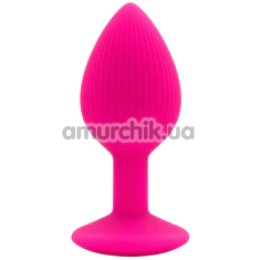 Анальная пробка Alume Silicone Ribbed Flare Base Anal Plug S, розовая - Фото №1