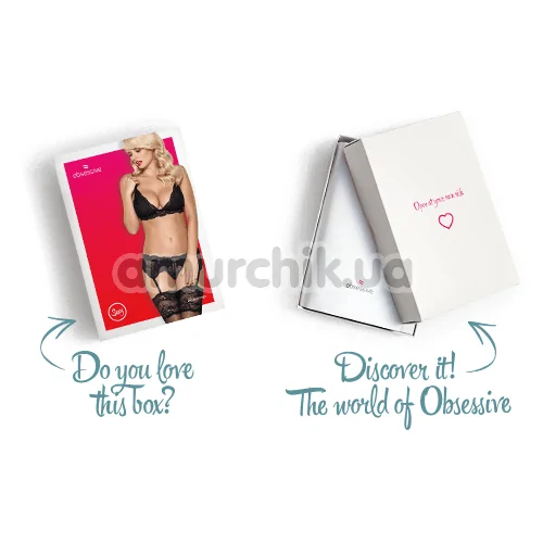 Комплект Obsessive 810-SEG-1 черный: бюстгальтер + трусики-стринги + пояс для чулок
