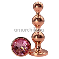 Анальная пробка с розовым кристаллом Alume Metal Beaded Plug S, бронзовая - Фото №1