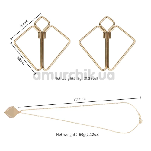 Зажимы для сосков Lockink Minimalism Metal Nipple Clamps with Heavy Pendant And Rings, золотые