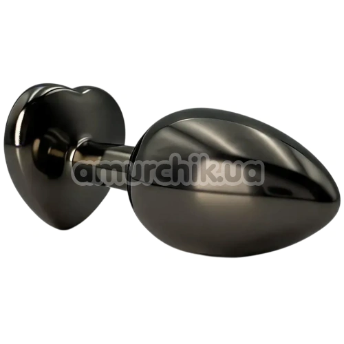 Анальна пробка з рожевим кристалом Alume Metal Heart Plug S, чорна