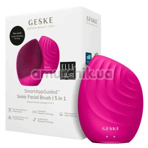 Ультразвуковая щетка для лица Geske Sonic Facial Brush 5 in 1, ярко-розовая