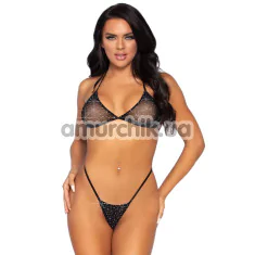 Комплект Leg Avenue Desire Rhinestone Bra Set черный: бюстгальтер + трусики-стринги - Фото №1