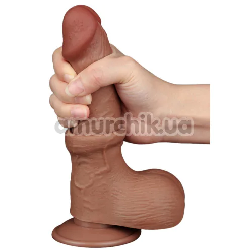 Фаллоимитатор Sliding-Skin Dual Layer Dong 8 с мошонкой, светло-коричневый